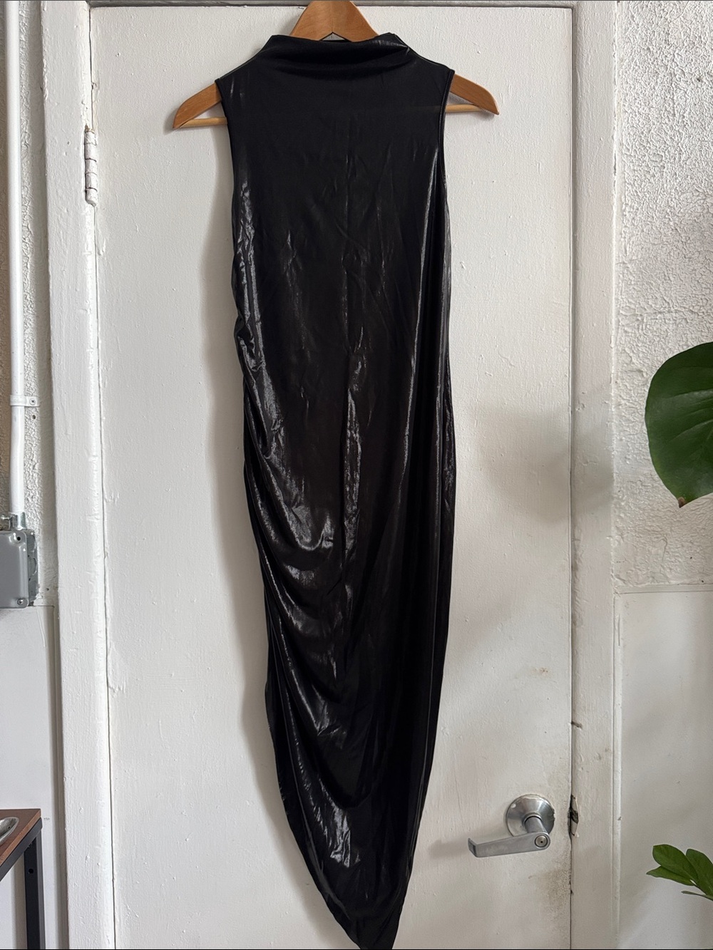Cider Black Asymmetrical Draped Sleeveless Dress